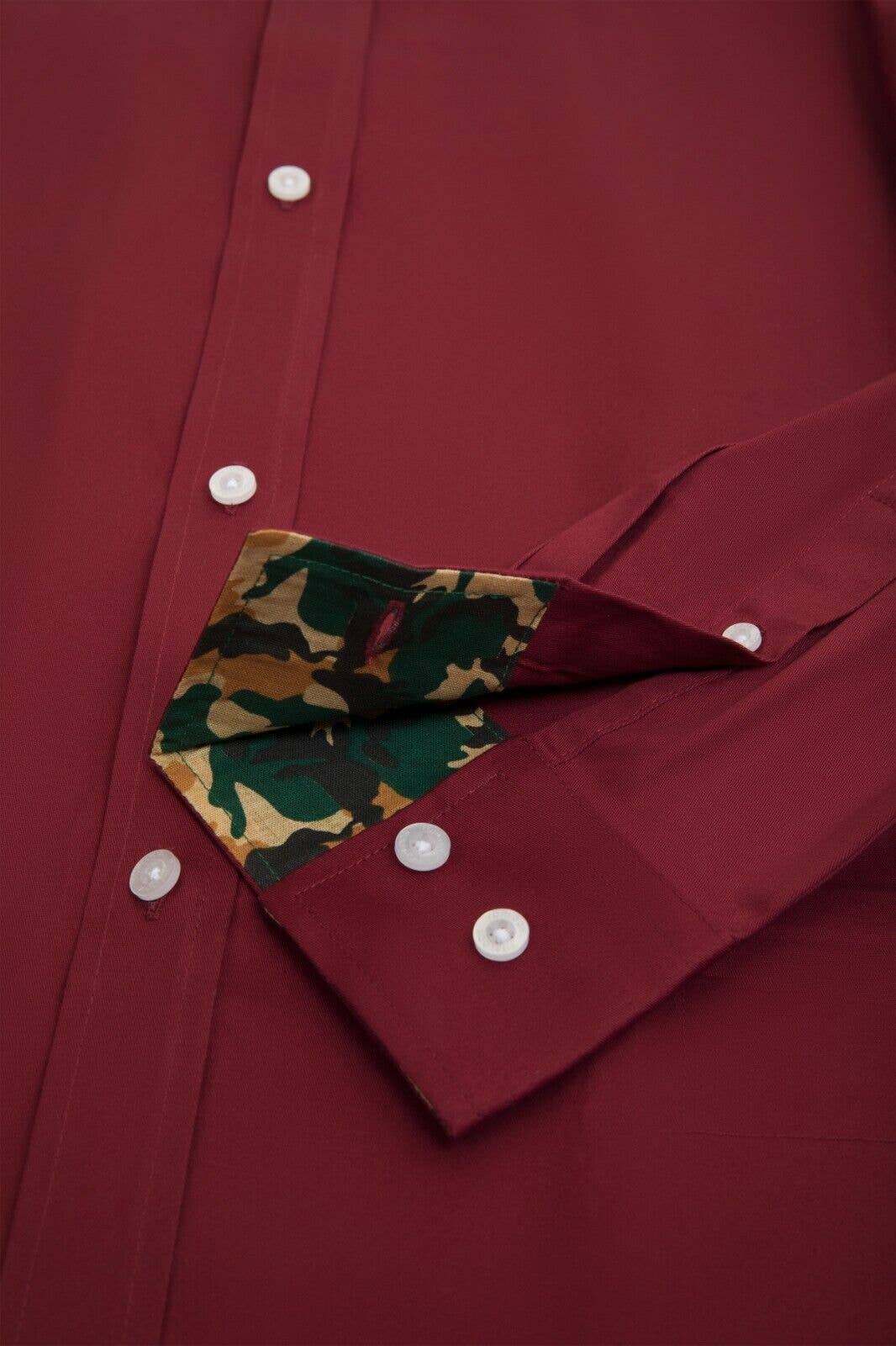 Mens Formal Shirts Long Sleeve Regular Fit Top- Ruby Wine: Ruby Wine / L