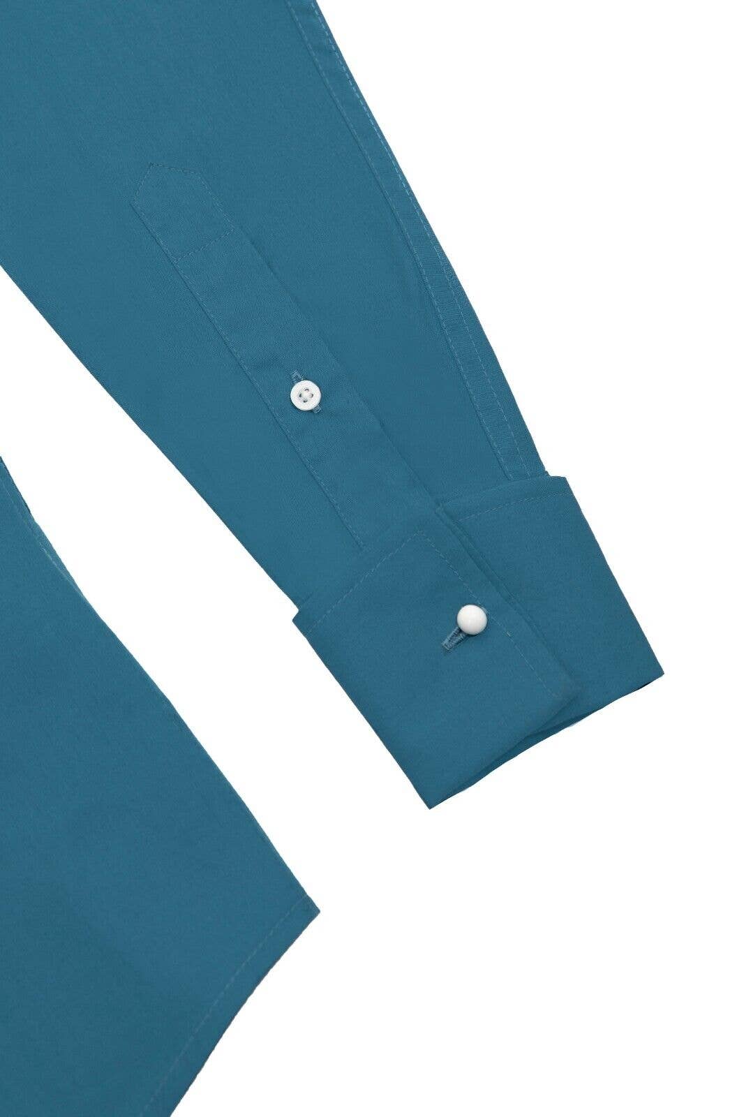 Mens Long Sleeve Poplin Shirts Double Cuff Shirt- Denim Blue: Denim Blue / XL
