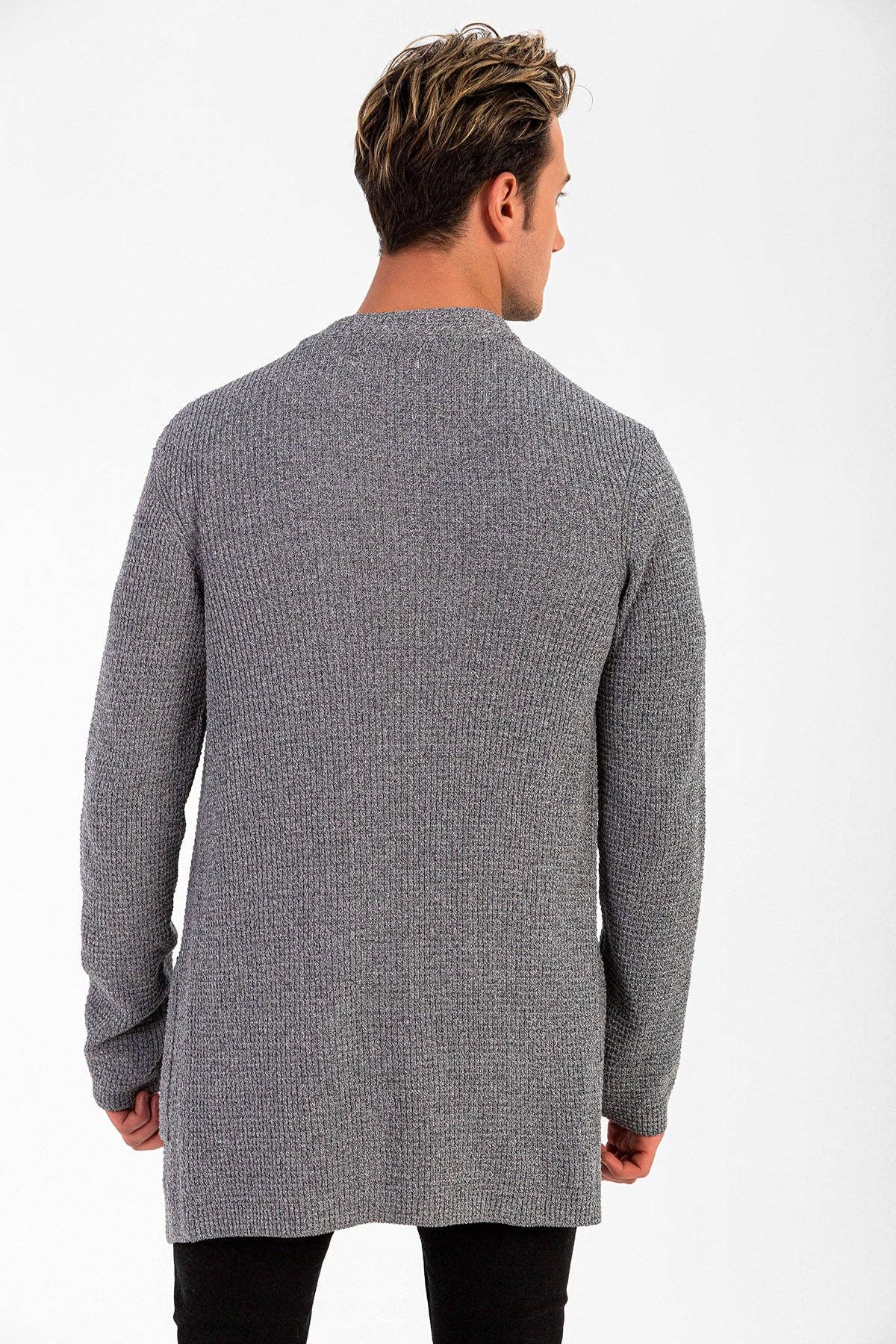 WAFFEL KNIT MEN'S CARDIGAN: Gray / XL