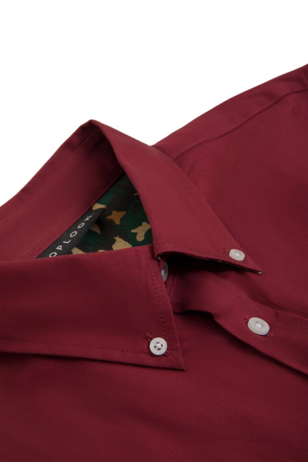 Mens Formal Shirts Long Sleeve Regular Fit Top- Ruby Wine: Ruby Wine / XL