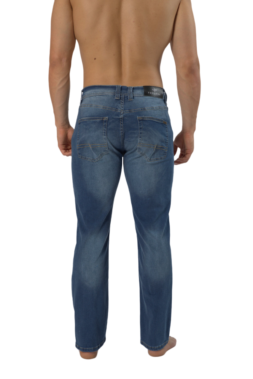 Mens Tapered Denim Jeans Mid Rise Stretch Pants - Light Blue: Light Blue / 28W/30L