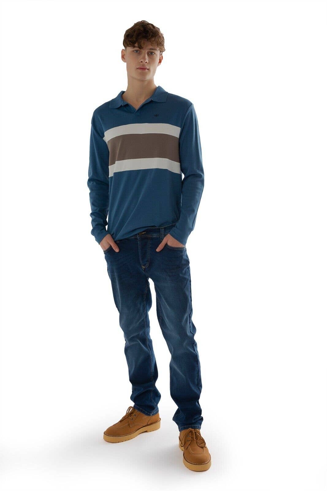 Mens Long Sleeve Polo for Slim Fit Formal Shirt- Dark Blue: Dark Blue / 2XL