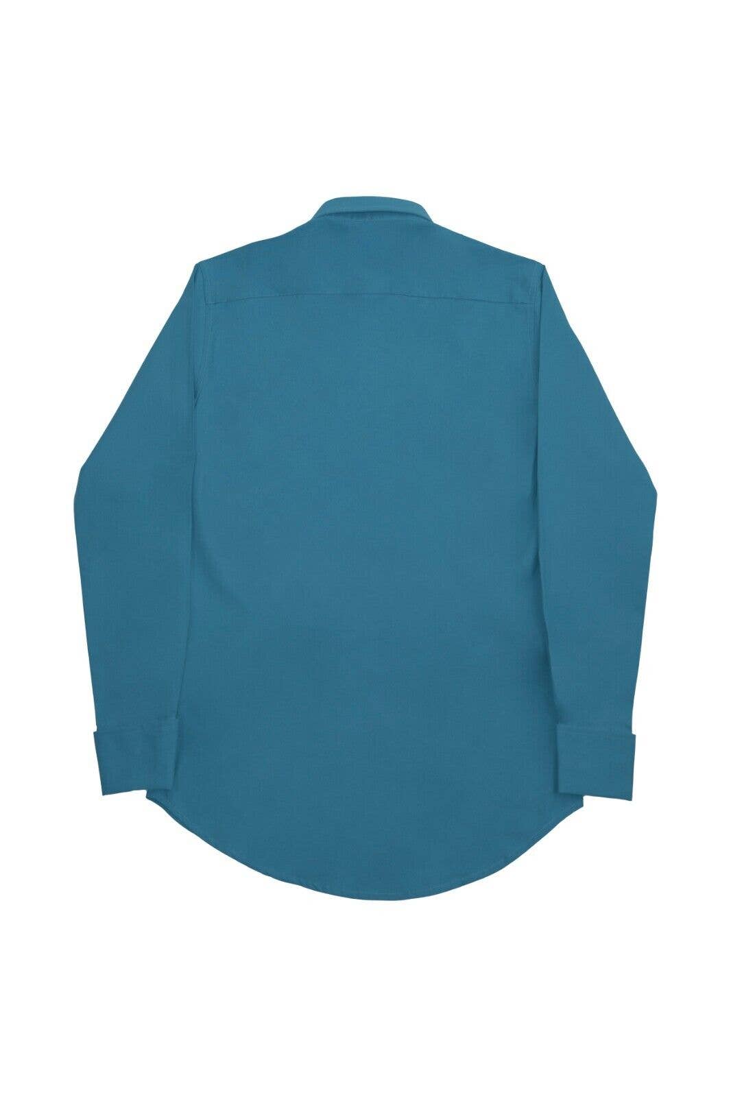 Mens Long Sleeve Poplin Shirts Double Cuff Shirt- Denim Blue: Denim Blue / 2XL