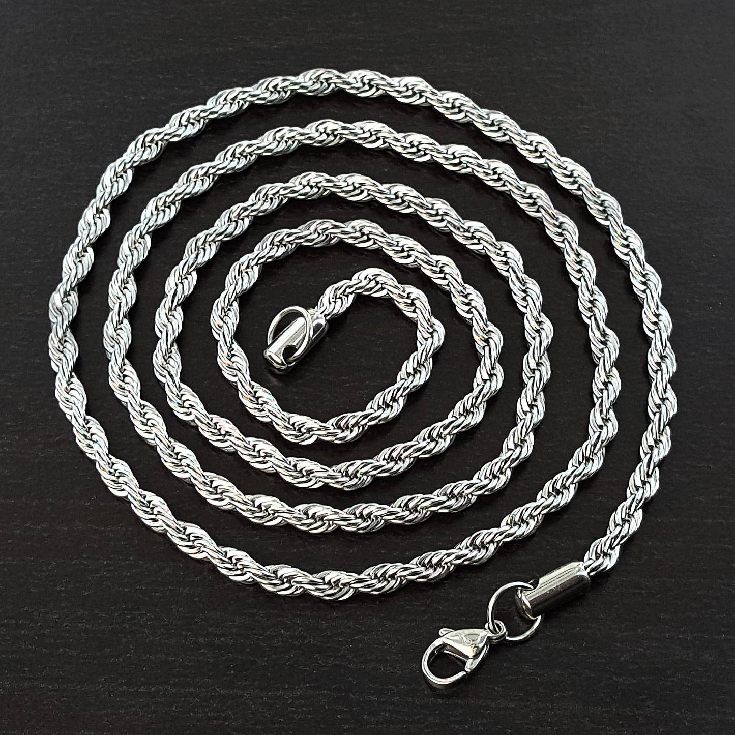 Stainless Steel Rope Chain Necklace (4mm) - 30 Inches