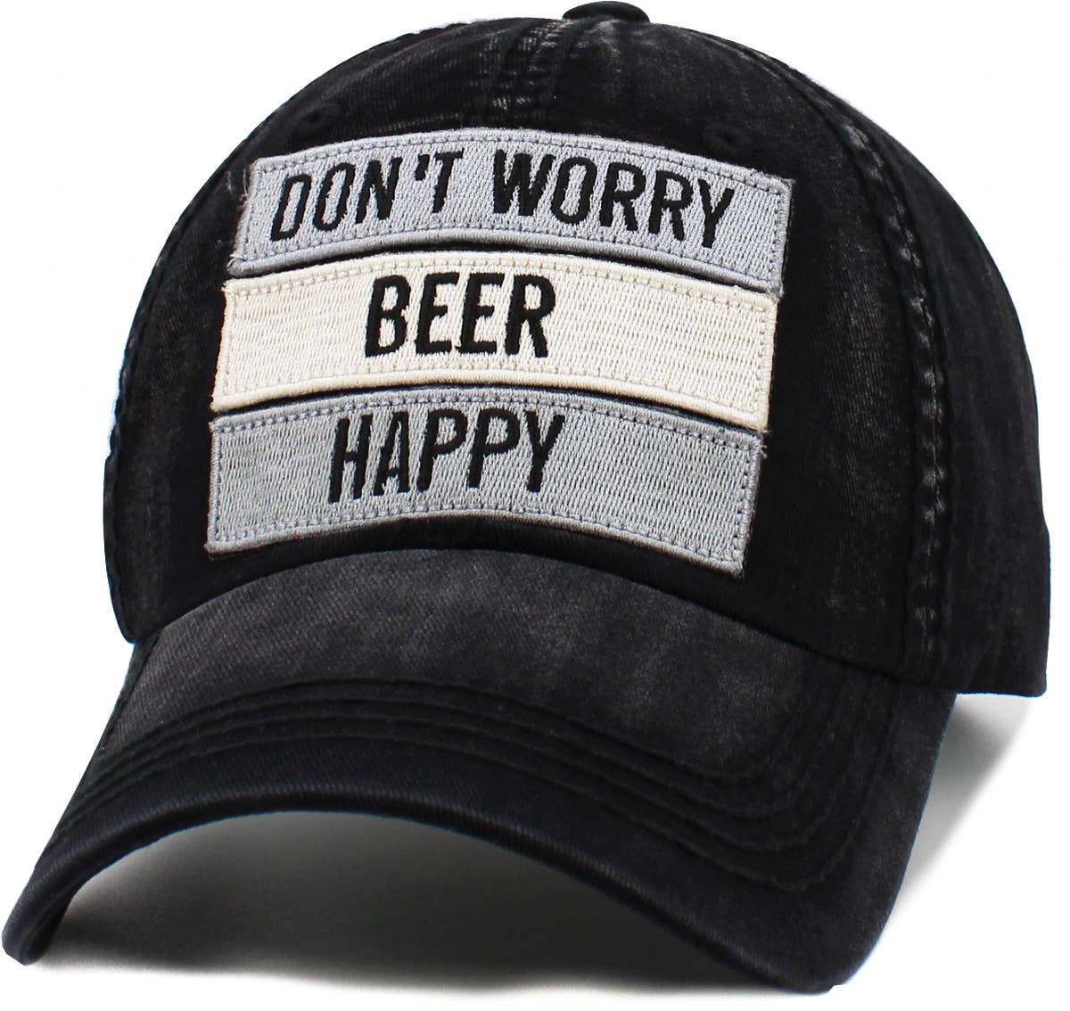Don't Worry Beer Happy Vintage Ballcap: BLK