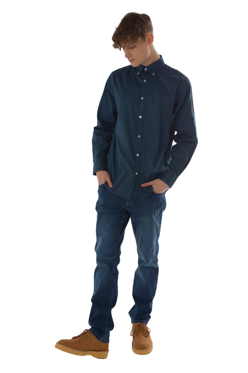 Mens Oxford Shirts Long Sleeve Regular Fit Shirt- Denim Blue: Denim Blue / S