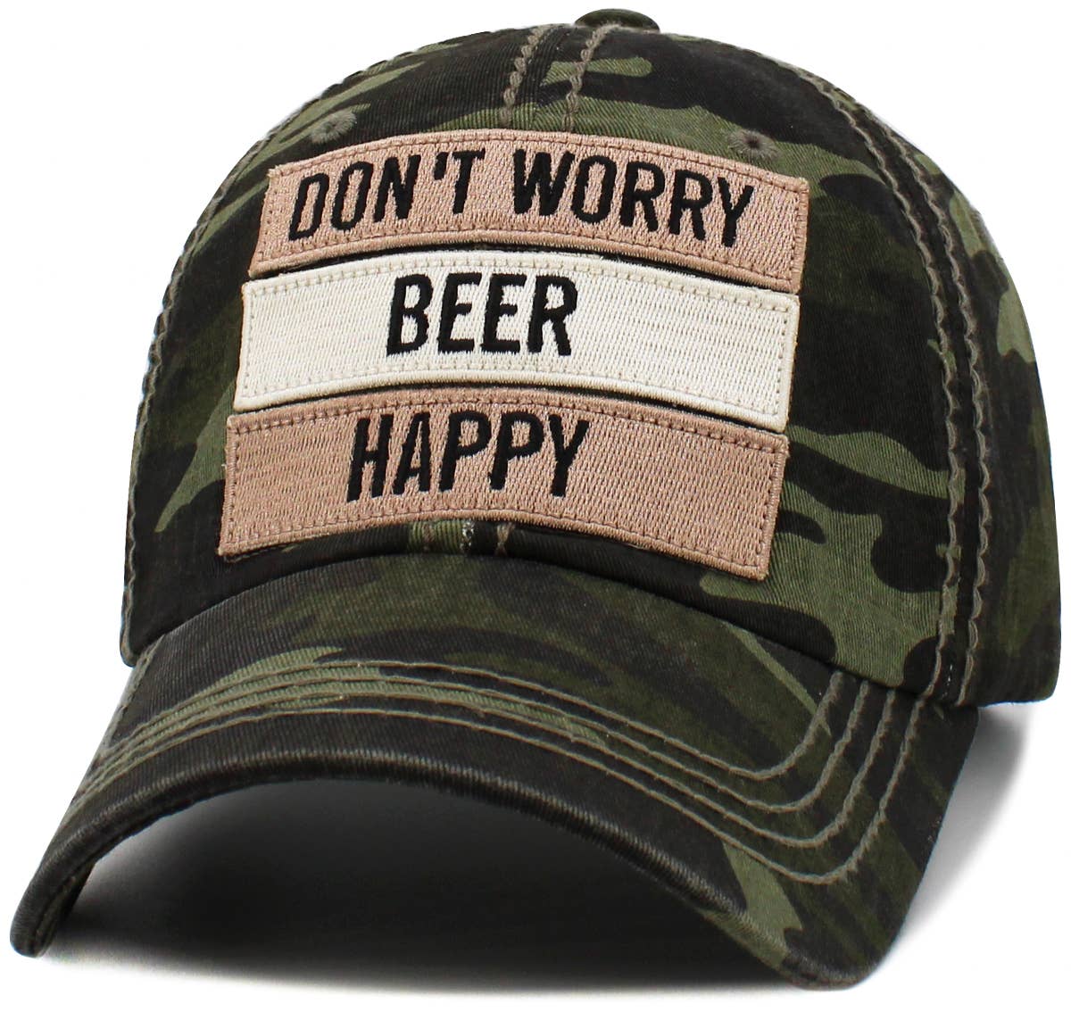 Don't Worry Beer Happy Vintage Ballcap: KHK