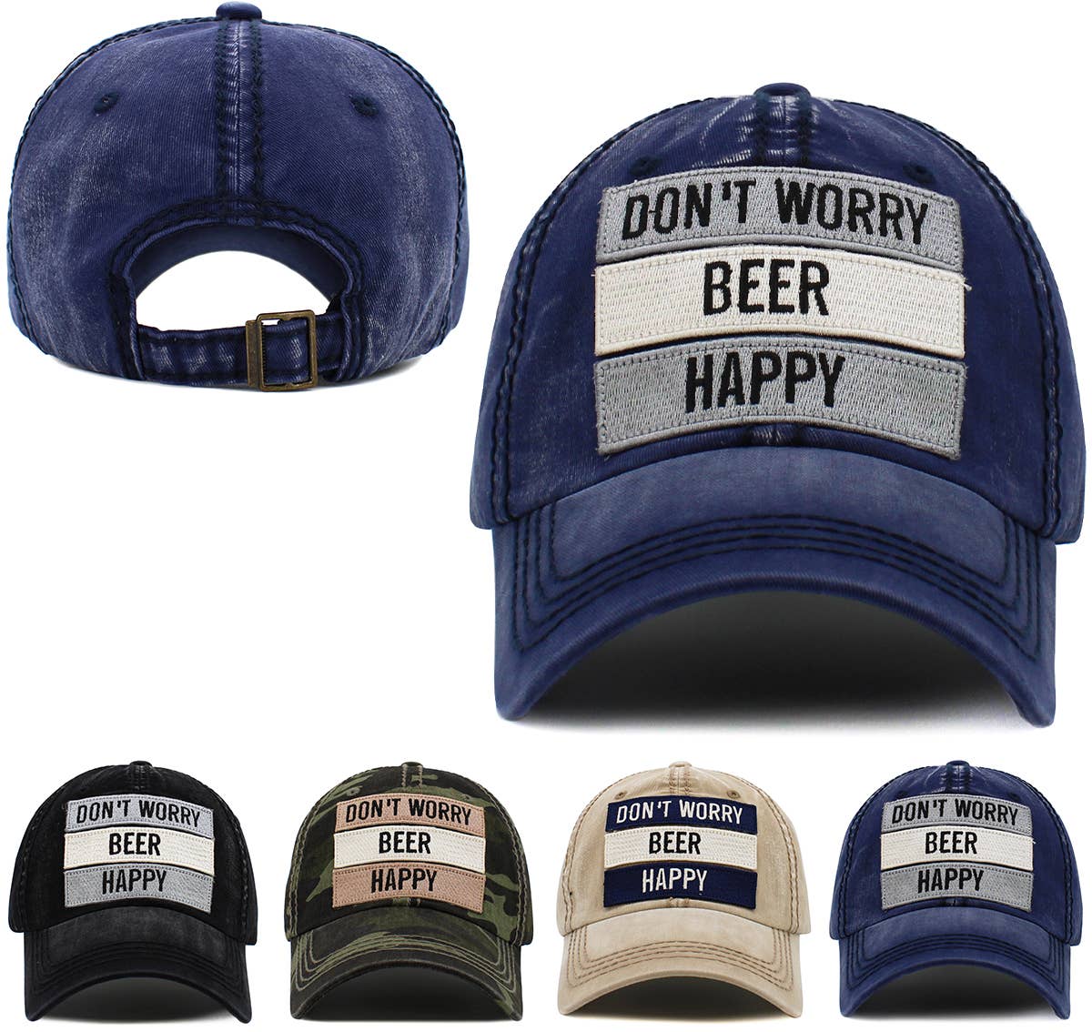 Don't Worry Beer Happy Vintage Ballcap: BLK
