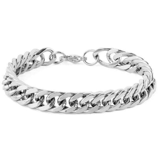 Polished Stainless Steel Curb Bracelet (10mm): Silver
