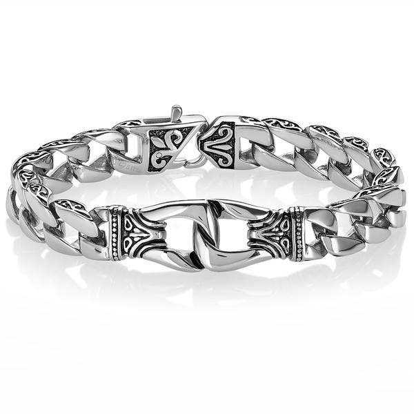 Fleur-de-lis Stainless Steel Link Bracelet
