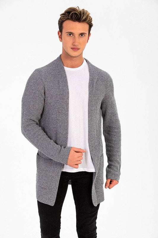 WAFFEL KNIT MEN'S CARDIGAN: Gray / S