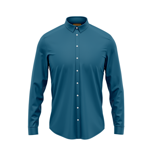 Mens Long Sleeve Poplin Shirts Double Cuff Shirt- Denim Blue: Denim Blue / S