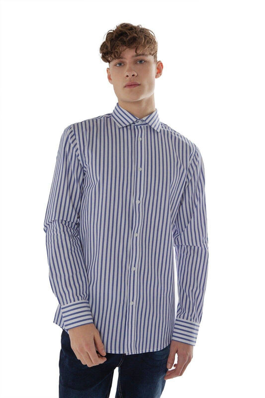 Mens Long Sleeve Shirts Striped Top - White & Royal Blue: White & Royal Blue / 2XL