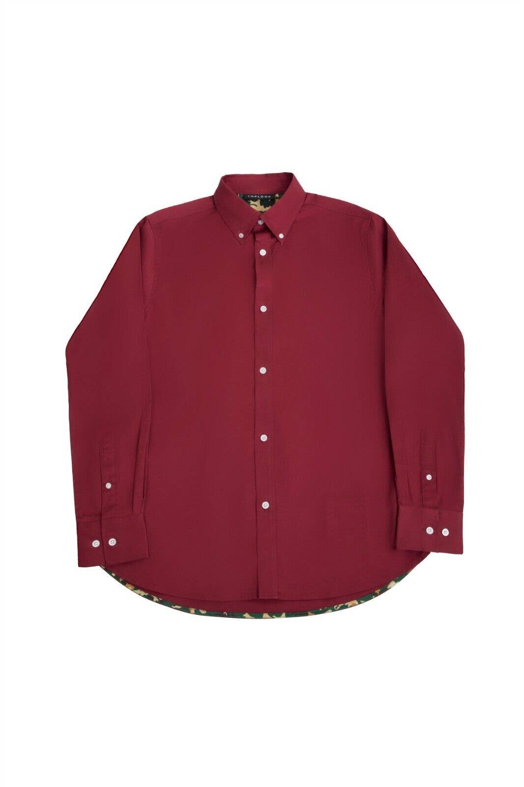 Mens Formal Shirts Long Sleeve Regular Fit Top- Ruby Wine: Ruby Wine / XL