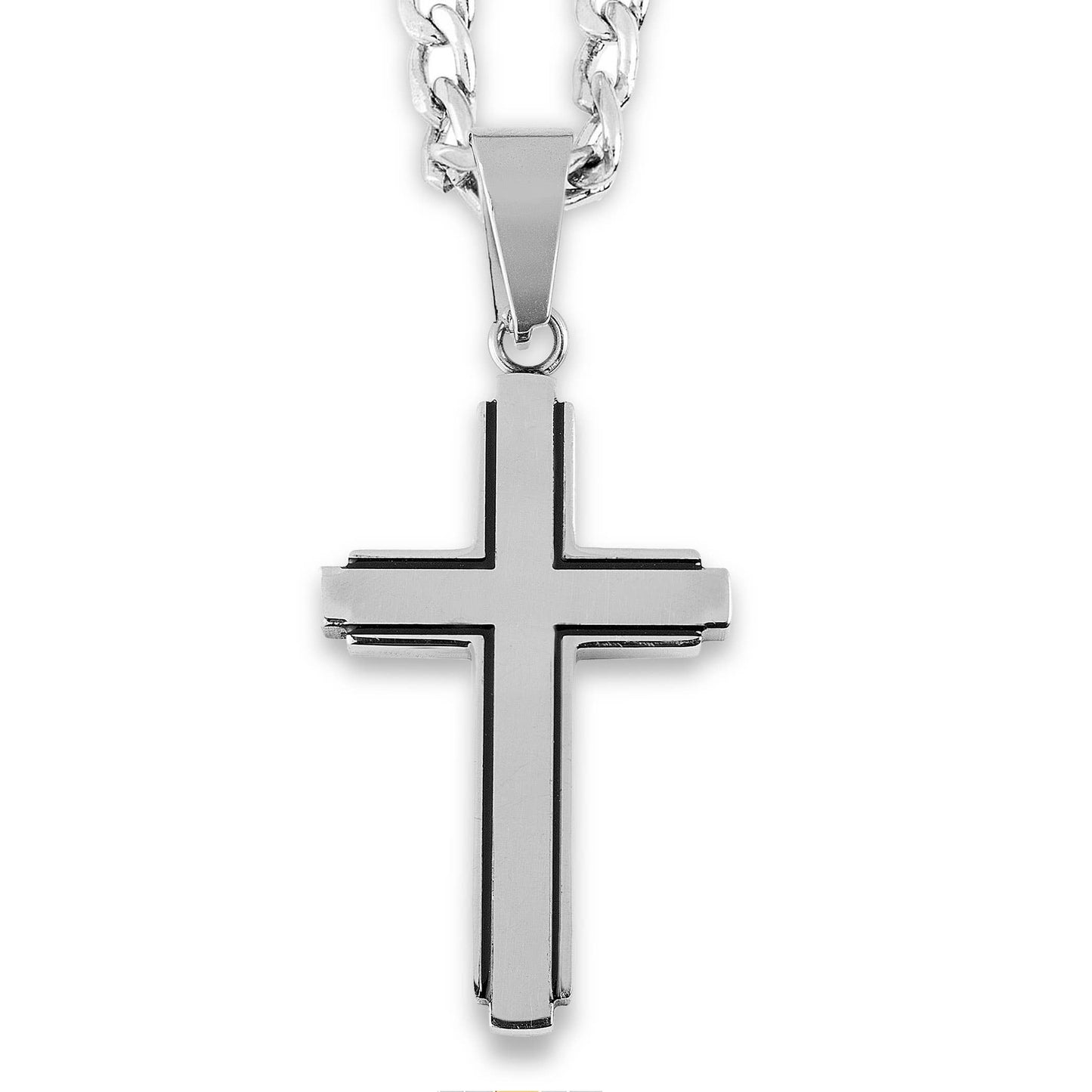 Black Inlay Polished Stainless Steel Cross Pendant