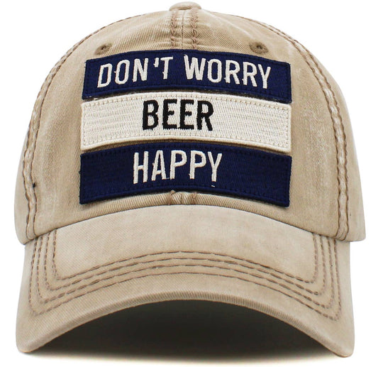 Don't Worry Beer Happy Vintage Ballcap: KHK