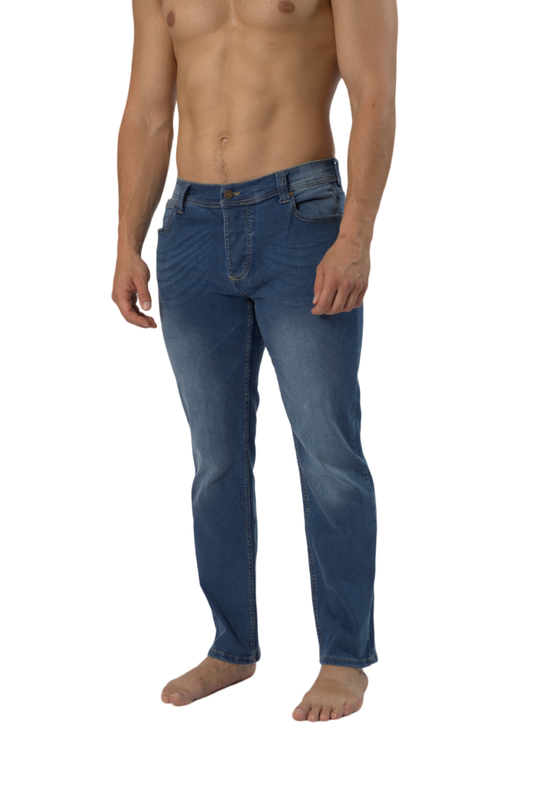 Mens Tapered Denim Jeans Mid Rise Stretch Pants - Light Blue: Light Blue / 28W/30L