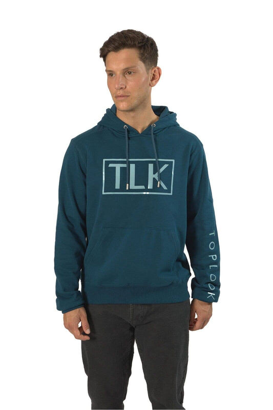 Mens Raised Printed Pullover Hoodie Fleece Top - Navy: Navy / M