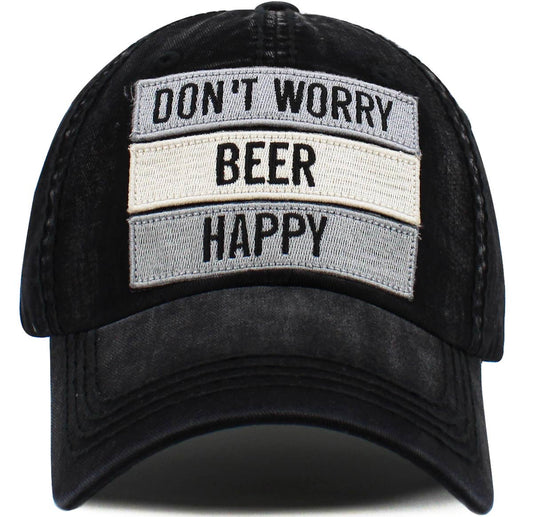 Don't Worry Beer Happy Vintage Ballcap: BLK