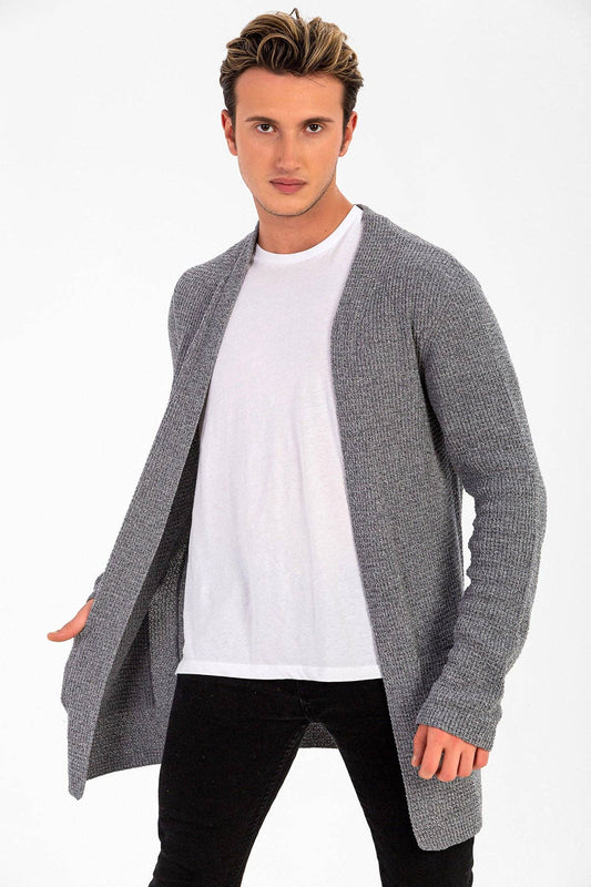 WAFFEL KNIT MEN'S CARDIGAN: Gray / XL